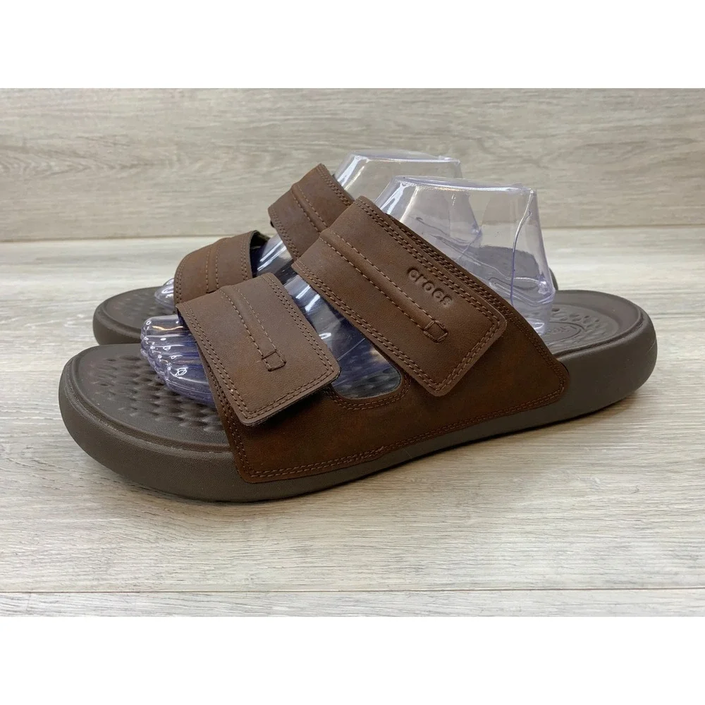 Crocs Men's LiteRide Slide Sandals Brown Double Strap Size 13 Espresso Shoes